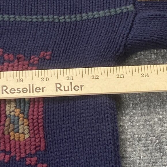 VTG 90s Chaps Ralph Lauren Sweater Men L‎ Navy Southwestern Geometric Boho Retro - Picture 10 of 15